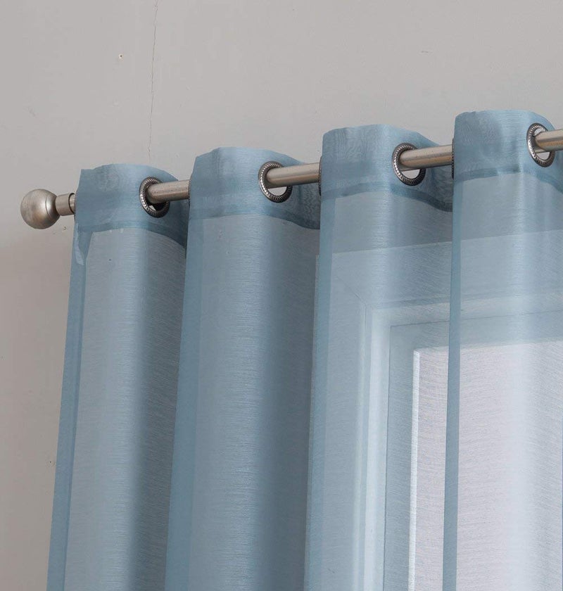 HLC.ME 2 Piece Semi Sheer Voile Light Filtering Window Curtain Grommet Panels for Bedroom, Living Room & Dining Room - Dusty Blue - 54 W x 72 inch Long - Image 2